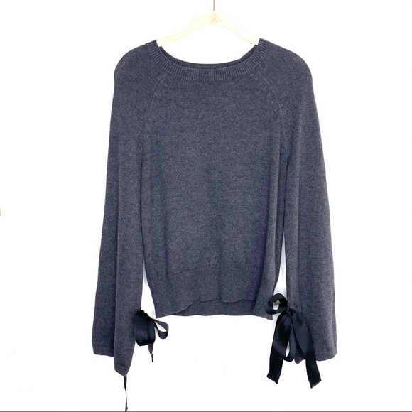 J. Crew Mercantile Tie Cotton/Wool Bell Sleeve Sweater Grey - Picture 2 of 7